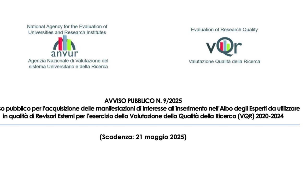 ANVUR | Avviso n. 9/2025 - Selezione Revisori Esterni VQR 2020-2024 - SIRA